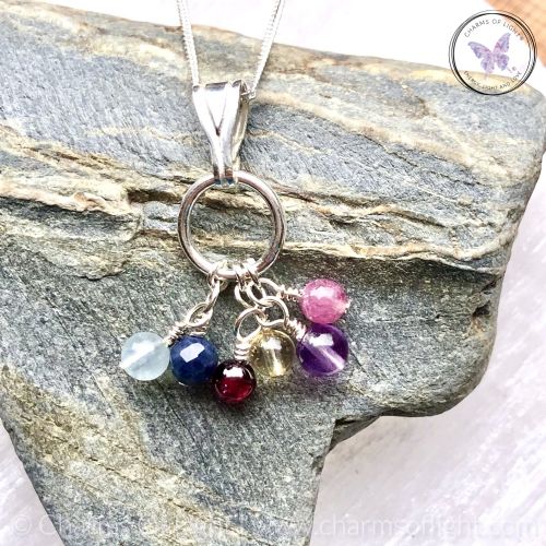 Family Birthstone Cluster Charm Necklace